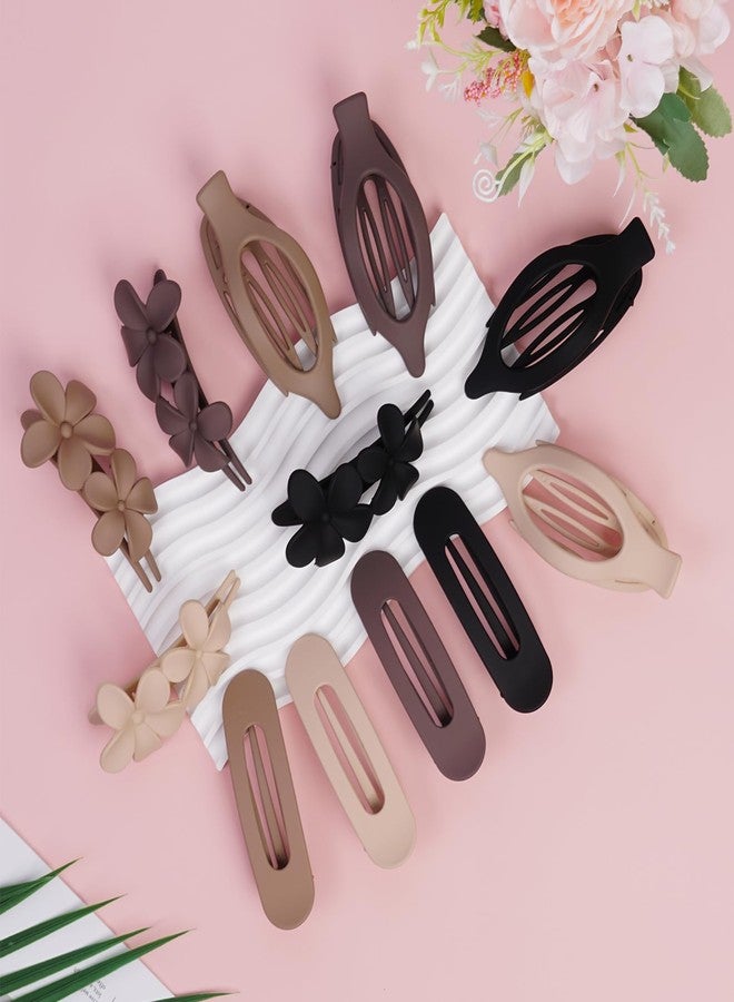 DOGODE 12 Pack Flat Hair Clips Set for Women –Matte Neutral Claw Clips, Flat Barrettes & Flower Hair Pins in Black, Blonde,Light Brown & Dark Brown, Strong Hold Styling Accessories for Thick & Thin Hair - Image 3
